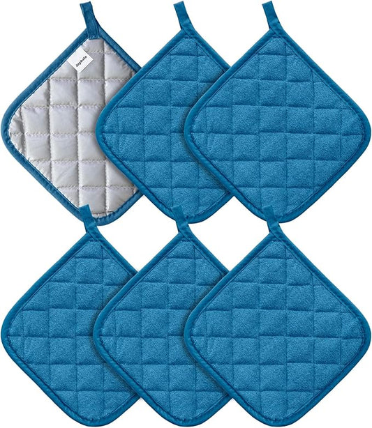 Joyhalo 6 Pack Pot Holders for Kitchen,Cotton Oven Holder with Great Heat Resistance,Non Slip Hot Pads for Kitchen Clearance,Federal Blue by Joyhalo