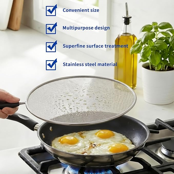 2-Pack Splatter Screen for Frying Pan - 8'' 10'' Stainless Steel Grease Splatter Guard - Cover Oil Splash when Sizzling Bacon - Fine Mesh Cover, Splatter Screen for Frying Pan, Cooking Pots - Image 4