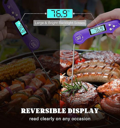 DOQAUS Digital Meat Thermometer, Instant Read Food Thermometer for Cooking with Backlit & Auto-Rotating Display, 4.6” Probe for Grilling, Baking, and Perfect BBQ - Purple - Image 4