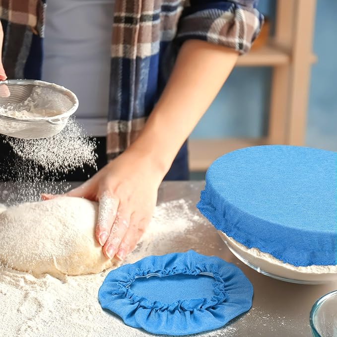 Patelai 10 Pcs Bowl Covers Reusable in 5 Size Stretch Cloth Fabric Elastic Food Storage Bowl Covers Bread Sourdough Lids for Proofing Food Fruits Leftover(Blue,Blue Style) - Image 2