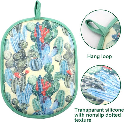 Pot Holders Set of 2 with Transparent Clear Silicone Shell and Nice Cactus Flower Cotton Lining, Heat Resistant to 500 F Kitchen Oven Gloves Pot Holder for Cooking (Cactus Flower, Potholders) - Image 3