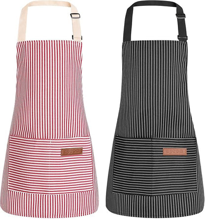 2 Pack Stripes Kids Apron, Kids Cooking Aprons with 2 Pockets, Cute Aprons for Cooking for Boys and Girls