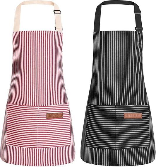 2 Pack Stripes Kids Apron, Kids Cooking Aprons with 2 Pockets, Cute Aprons for Cooking for Boys and Girls