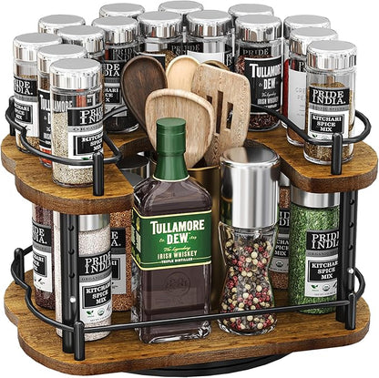 Lazy Susan Organizer Spice Rack - Spice Organization for Cabinet Height Adjustable Rotating Lazy Turntable, Pantry Kitchen Wood Revolving Seasoning Organizer (Vintage, 12 Inch) - Image 8