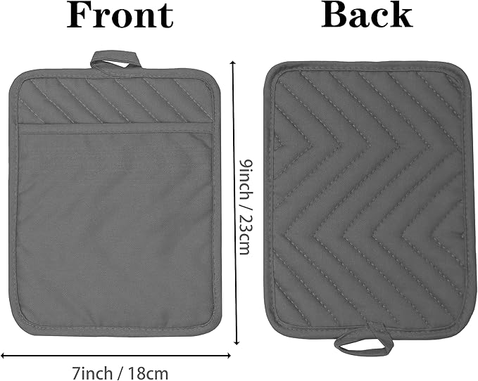 Oven Pot Holder with Pocket Cotton Heat Resistant Coaster Potholder Kitchen Hot Pad Oven Mitts for Cooking Square 7"x9" Set of 3 (Grey) - Image 2