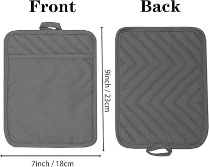Oven Pot Holder with Pocket Cotton Heat Resistant Coaster Potholder Kitchen Hot Pad Oven Mitts for Cooking Square 7"x9" Set of 3 (Grey) - Image 2