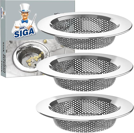 MR.SIGA Kitchen Sink Strainer, Stainless Steel Sink Drain Strainer, Dishwasher Safe, Outer Diameter 4.4 inch/11.2cm, Inner Diameter 3 inch/7.6cm, Pack of 3 by MRSIGA