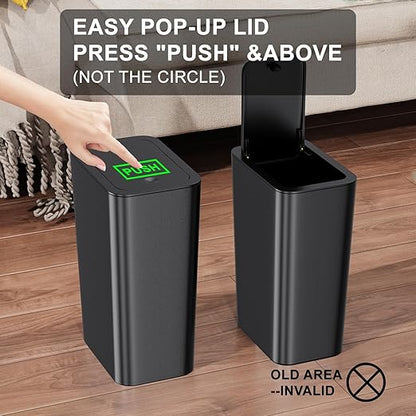 N. NETDOT Bathroom Trash Can with Lid 3 Pack Set, 2 Packs 4 Gal Slim Kitchen Trash Bin and 1 Pack 2.6Gal Garbage Can, Small Trash Can/Trash Bin/Waste Basket for Bedroom (Black, Pack of 3) - Image 5