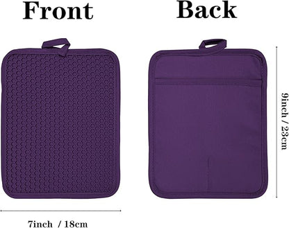 Oven Pot Holder with Pocket Cotton Heat Resistant Coaster Potholder Kitchen Hot Pad Oven Mitts for Cooking and Baking Square 7"x9" (Purple, Silicone) - Image 2