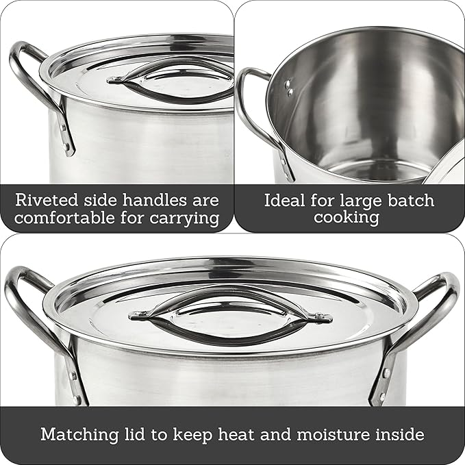 IMUSA 16Qt Stainless Steel Stock Pot with Lid, Large Cooking Pot for Soups, Boiling Seafood, Pasta, Stews, and Family Meals - Image 2