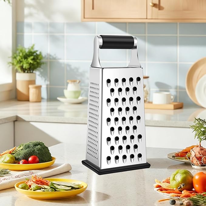 Supercenter Cheese Grater, Size 4-Sided Stainless Steel Box Grater, Food Shredder for Cheese, Parmesan, Vegetable, Dishwasher Safe, Black - Image 5