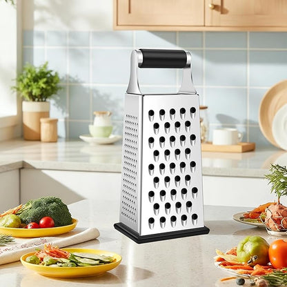 Supercenter Cheese Grater, Size 4-Sided Stainless Steel Box Grater, Food Shredder for Cheese, Parmesan, Vegetable, Dishwasher Safe, Black - Image 5