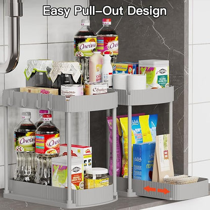 Ukeetap 2 Pack Multi-Purpose Pull-Out Storage Organizers, Under Sink Organizers and Storage for Bathroom & Kitchen, Under Cabinet Organizers and storage, 14.8 Inch, Grey - Image 4