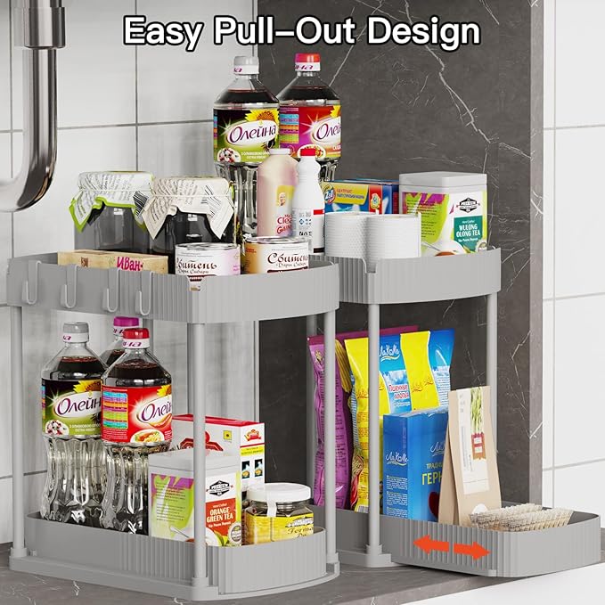 Ukeetap 2 Pack Multi-Purpose Pull-Out Storage Organizers, Under Sink Organizers and Storage for Bathroom & Kitchen, Under Cabinet Organizers and storage, 12.8 Inch, Grey - Image 4