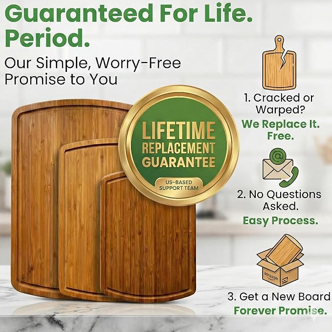 Greener Chef Luxury Bamboo Cutting Board 3-Piece Set with Carbonized Vertical Grain Strength Technology - Extra Large Wooden Cutting Boards for Kitchen with Deep Juice Grooves - Lifetime Replacements - Image 6