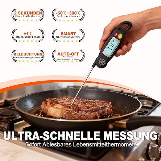 Antonki Meat Thermometer Digital - Instant Read Food Thermometer with Backlight for Cooking Grilling Baking Kitchen Candy BBQ Oil Liquid, Backlit Display, Battery Included - Image 2