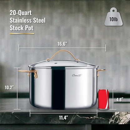 Ciwete Stock Pot 20 Quart, 3 Ply Stainless Steel Stock Pot with Lid, 20 Quart Soup Pot with Copper Handle, Healthy Stockpots, Induction, Oven, Gas and Dishwasher Safe - Image 9