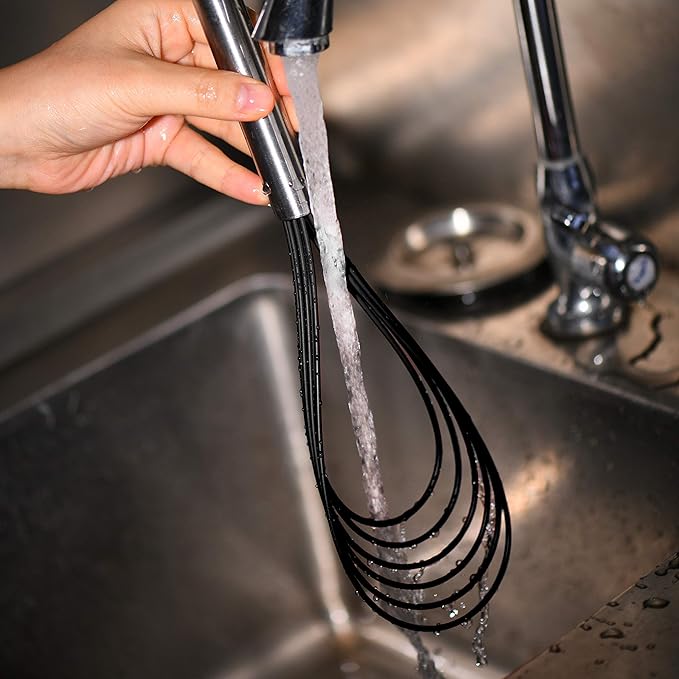 Flat Whisk Set,Stainless Steel 3 Pack 10''+11''+12'' Premium Sturdy-6 Silicone Heads Non Stick Wires Whisk for Blending Beating Stirring Kitchen Cooking by Jell-Cell (Black) - Image 4