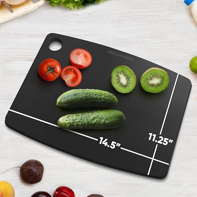Dishwasher Safe Cutting Board for Kitchen - Large Composite Wood Chopping Board, Thin & Lightweight, Heat Resistant, BPA-Free, Eco-Friendly Cutting Board for Meal Prep, 14.5 x 11.25 Inch (Slate Black) - Image 2