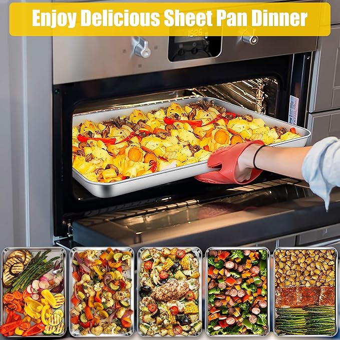 Homikit Baking Pan Sheet Set of 2, Stainless Steel Cookie Sheets Tray for Oven, 20 x 14 Large Metal Half Sheet Bakeware for Cooking Baking, Rustproof & Heavy Duty, Mirror Finish & Dishwasher Safe - Image 6