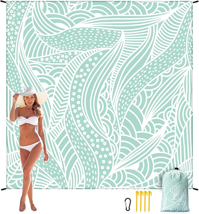 WIWIGO Beach Blanket Waterproof Sandproof Beach Mat 79" X 83"/10'x9'for 2-8 Adults Quick Drying Outdoor Picnic Mat Beach Accessories for Travel, Camping, Hiking - Image 5