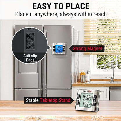 TempPro TM02 24H Digital Timer with Dual Kitchen Timers for Cooking, Magnetic Timer Clock with Adjustable Alarm Volume & LCD Backlit Display, Classroom Timer for Kids & Teachers(Previously ThermoPro) - Image 7