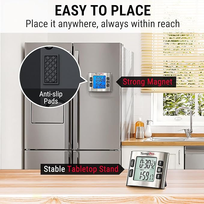 TempPro TM02 24H Digital Timer with Dual Kitchen Timers for Cooking, Magnetic Timer Clock with Adjustable Alarm Volume & LCD Backlit Display, Classroom Timer for Kids & Teachers (Previously ThermoPro) - Image 7