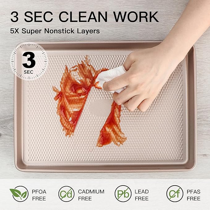 Jelly Roll Pan 15x10 - HONGBAKE Commercial Cookie Sheets for Baking with Diamond Texture Surface, 57% Thicker Carbon Steel Baking Sheet for Oven, Nonstick Cooking Tray - Image 6