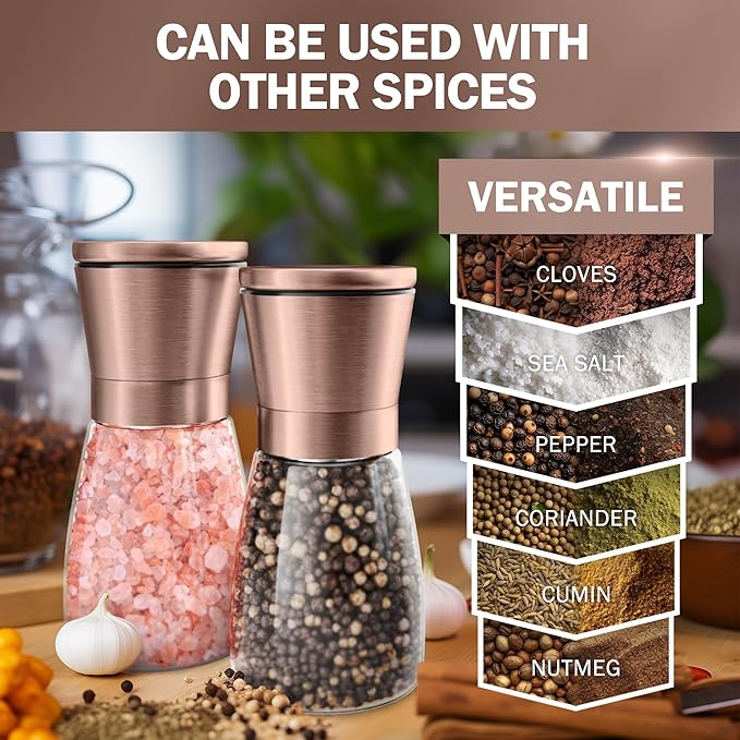 Home EC Original Copper Salt and Pepper Grinder Set of 2 - Adjustable Ceramic Grinder - Glass Salt and Pepper Shakers With Funnel and Ebook - Kitchen Spice Mill - Copper Kitchen Accessories - Image 5
