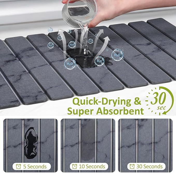 Large Stone Dish Drying Mat for Kitchen Counter, 24"(L)×16"(W), Collapsible Quick Dry Stone Dish Mats, Super Absorbent Diatomaceous Earth Drying Pad for Dishes Bottles Cups, Countertops (Marble) - Image 2