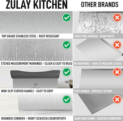 Zulay Premium Multi-purpose Stainless Steel Bench Scraper & Chopper, Easy to Read Etched Markings for Perfect Cuts, Quick & Easy Multi-use Dough Scraper, Dough Cutter & Pastry Scraper (Gray) - Image 7