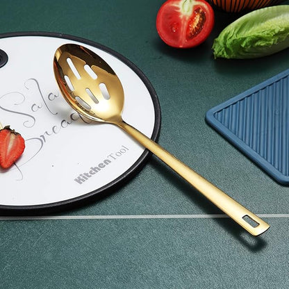 Berglander Gold Cooking Spoon, Stainless Steel Slotted Serving Spoon Titanium Gold Plating, Kitchen Basting Spoon For Cooking, Dishwasher Safe, Easy to Clean - Image 3