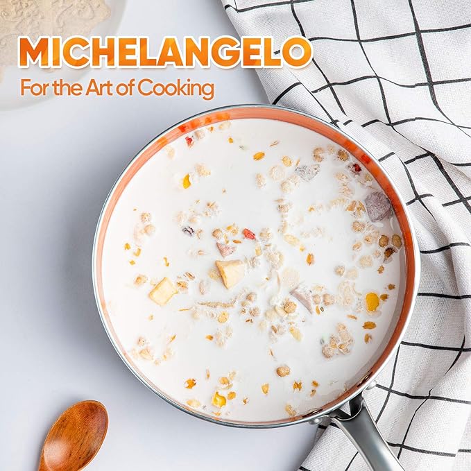 MICHELANGELO Saucepans, 2QT & 3QT Copper Saucepan Set With Non-stick Ceramic Interior For Multipurpose Use, Nonstick Saucepan With Lid, Copper Small Pots 2 Quart & 3 Quart - Image 7