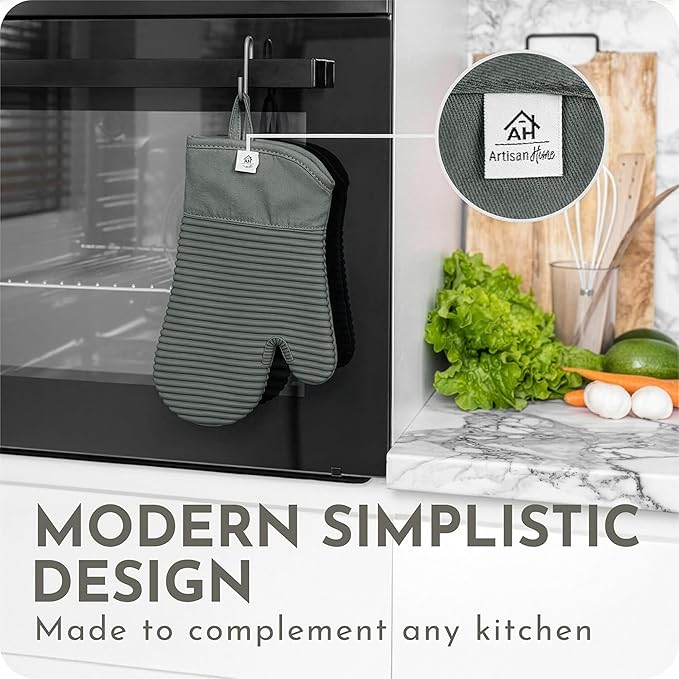 Extra Long Silicone Oven Mitts | Heat Resistant 500°F BPA-Free Food Grade Silicone Kitchen Mittens | 2-Piece Set of Oven Gloves Kitchens - Image 2