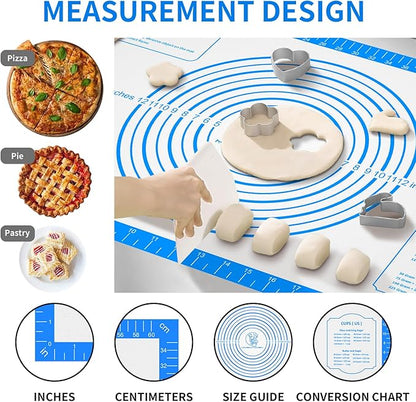 Pastrty Mat for Dough Rolling, Silicone Baking Mat with Measurement, Fondant Mat for Making Cookies Macarons Bread Pizza Oven Mat, Silicone Mat for Baking - Image 2