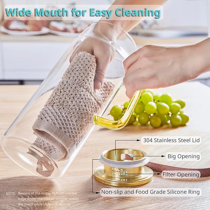 Bivvclaz 2 Pack 2 Liter 68 oz 2.1 Qt Gold Glass Pitcher with Lid and Handle, Water Pitcher for Fridge, Glass Carafe for Hot/Cold Water, Large Iced Tea Jug for Coffee, Juice and Homemade Beverage - Image 4