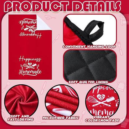 Sratte 6 Pcs Kitchen Decor Accessories Set Farmhouse Towels Pot Holders Oven Mitts Set 2 Dish Towels 2 Potholders 2 Cooking Mittens Oven Glove for Christmas Baking Cooking Supply(Red,Kitchen) - Image 6