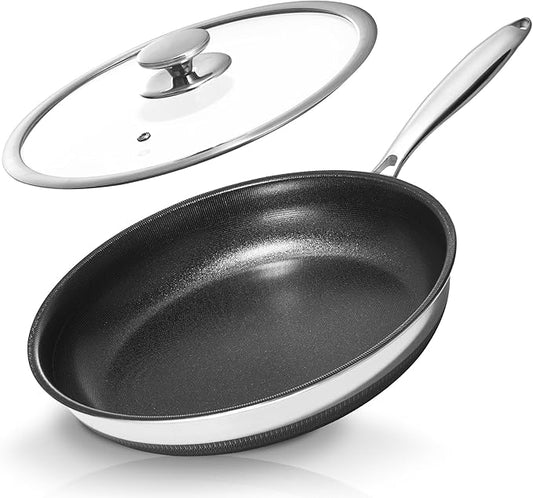 KOKHUB 12" Titanium Ceramic Nonstick Frying Pan, Non-Toxic Tri-Ply Stainless Steel Skillet with Lid, PFAS/PFOA/PTFE Free, Dishwasher & Oven Safe, Induction Compatible