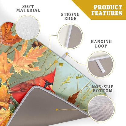 Giwawa Fall Birds Dish Drying Mat 18x24 Inch Autumn Maple Leaf Tree Dish Drainer Mats Thanksgiving Decorative Microfiber Reversible Dish Drying Rack Pad Large for Kitchen Countertop Tabletop