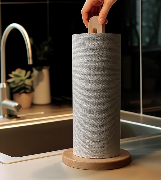 KitchLife Wooden Paper Towel Holder Countertop, Fits Jumbo Roll, Solid Freestanding Beech Wood Light Wood Paper Towel Dispenser Stand with Non-Slip Base - Image 8