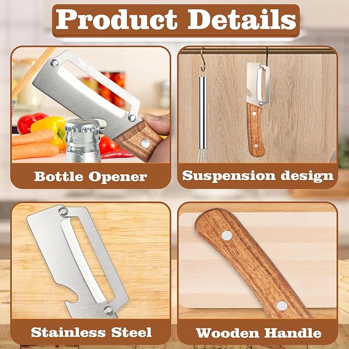 2 Pcs Multifunctional Vegetable Peeler, Stainless Steel Blade Peeler with Wooden Handle, Non-Slip Fruit Peeler for Kitchen - Image 3