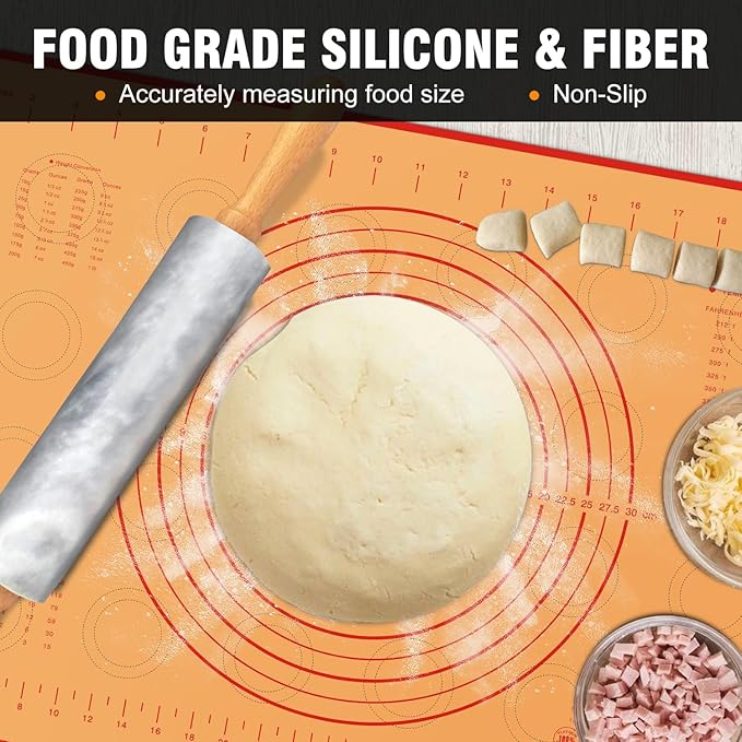 Walfos Marble Rolling Pin Set With Non Stick Silicone Pastry Mat, 16.5 Inch Dough Rolling Pins For Making Pizza, Tortillas And Cookies, Backing Rolling Pin For Pie Crust, Pizza, Pasta (Gray & White) - Image 5