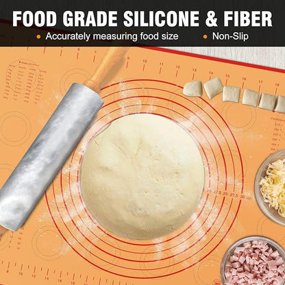 Walfos Marble Rolling Pin Set With Non Stick Silicone Pastry Mat, 16.5 Inch Dough Rolling Pins For Making Pizza, Tortillas And Cookies, Backing Rolling Pin For Pie Crust, Pizza, Pasta (Gray & White) - Image 5