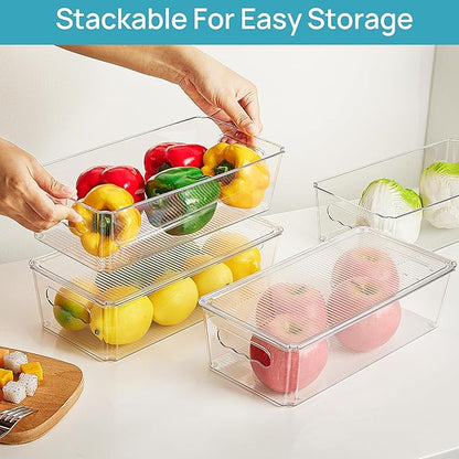 Vtopmart 12pcs Clear Organizers and Storage Bins with Lids, Stackable Plastic Storage Containers with Handles for Fridge, Freezer, Pantry, Cabinet, Kitchen Organization - Image 5