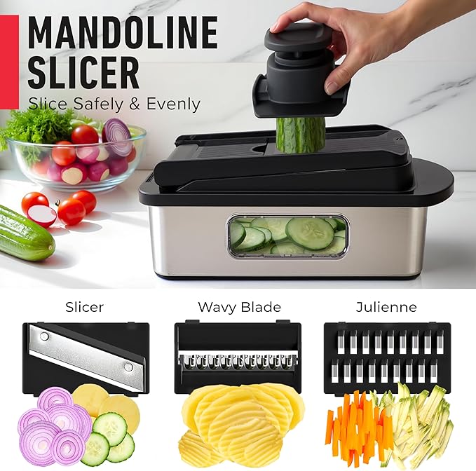Mueller Pro-Series 10-in-1, 8 Blade Stainless Steel Multi Vegetable Chopper And Mandoline Slicer, Kitchen Tools and Gadgets, Food and Veggie Chopper, Mincer, Dicer, French Fry Cutter, Black - Image 6