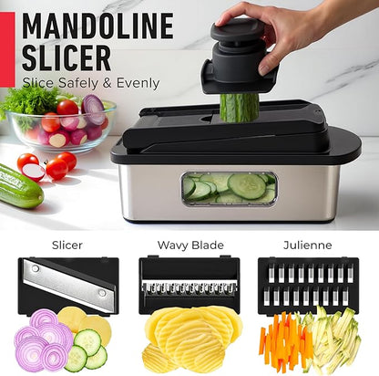 Mueller Pro-Series 10-in-1, 8 Blade Stainless Steel Multi Vegetable Chopper And Mandoline Slicer, Kitchen Tools and Gadgets, Food and Veggie Chopper, Mincer, Dicer, French Fry Cutter, Black - Image 6