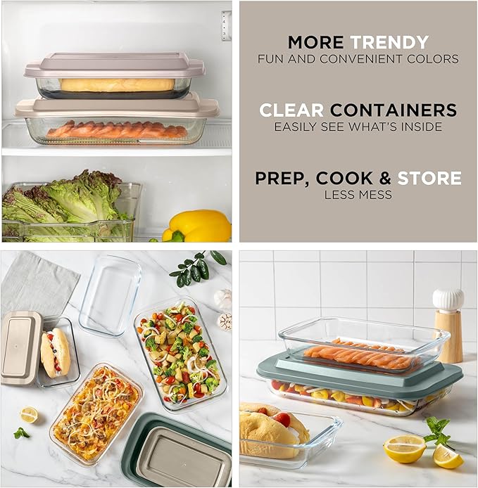 COOK WITH COLOR 8-Piece Deep Glass Baking Dish Set with Plastic Lids – Casserole and Food Storage Containers for Lasagna, Leftovers – Freezer-to-Oven, Microwave & Dishwasher Safe, Mint - Image 7