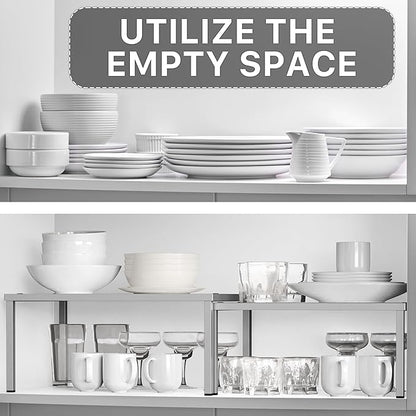 Simple Houseware Expandable Stackable Cabinet and Counter Shelf Organizer with Steel Surface, 9" D x 12.75" W x 5.9" H, Silver - Image 5