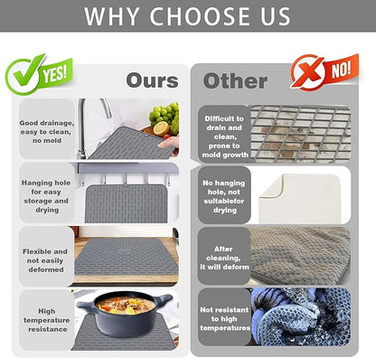 To encounter Silicone Dish Drying Mat - Extral Large 20" x 16" - Set of 2 Flexible Rubber Drying Mat, Heat Resistant Silicone Trivet, Countertop Mat, Dish Draining Mat, Sink Mat - Image 5