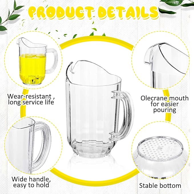 Tessco for you Plastic Pitchers 60 Ounce Clear Restaurant Jug Large Water Pitcher Carafe Serve Milk Tea Juice Drink for Parties Container Dispenser Beer Jar(1 Pcs) - Image 3